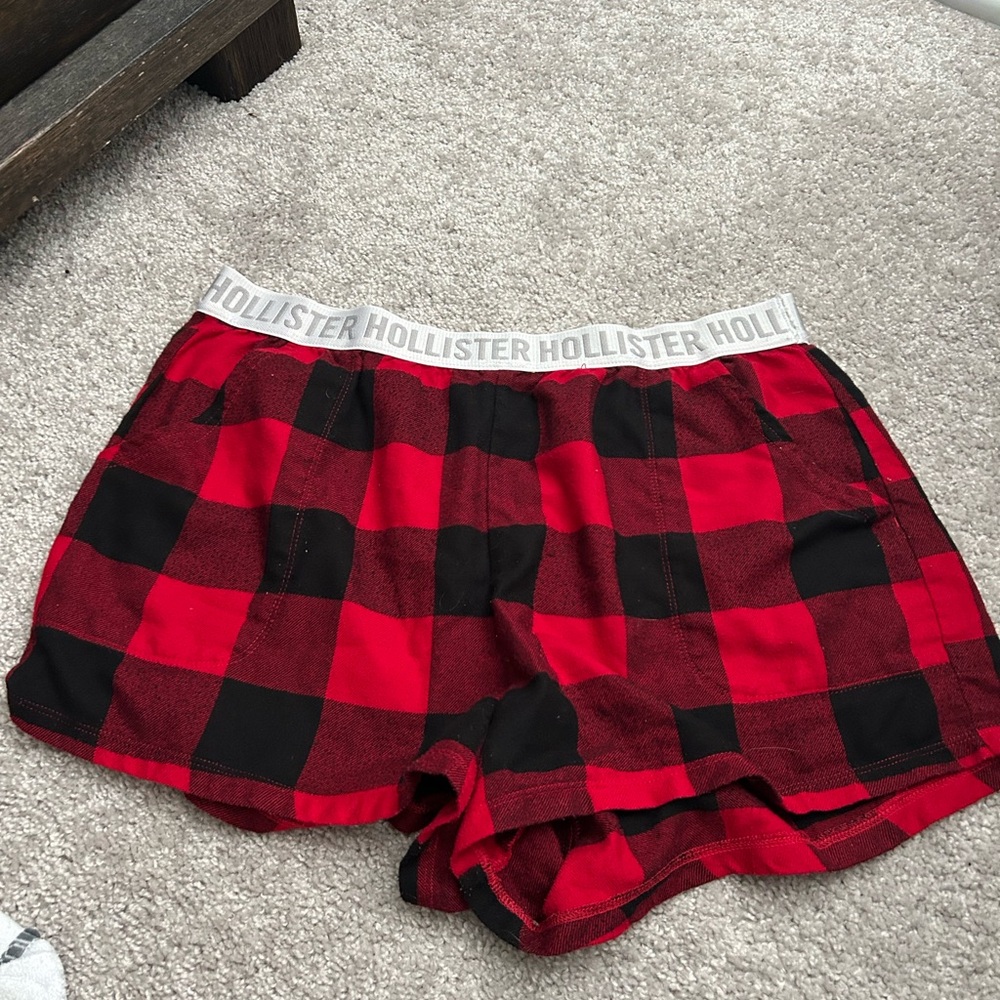 Hollister Red and Black Plaid Pajama Shorts